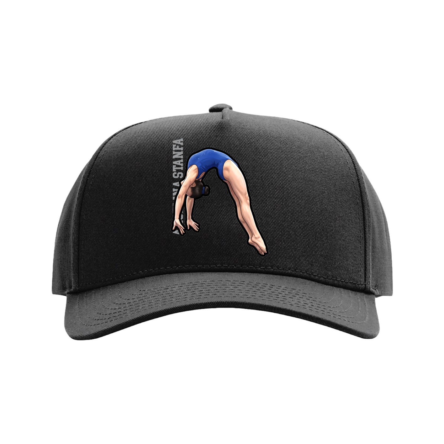 Full Fabric Five-Panel Champ Cap — Name Vertical in Black