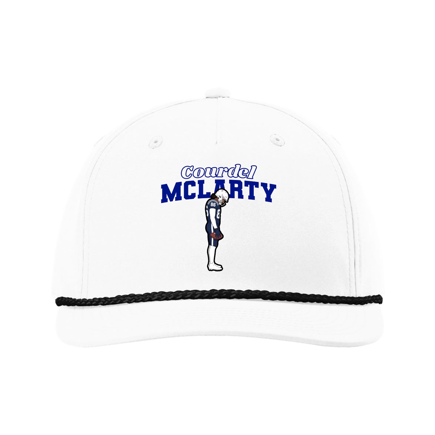 Five-Panel Classic Rope Cap — Name Arch in White