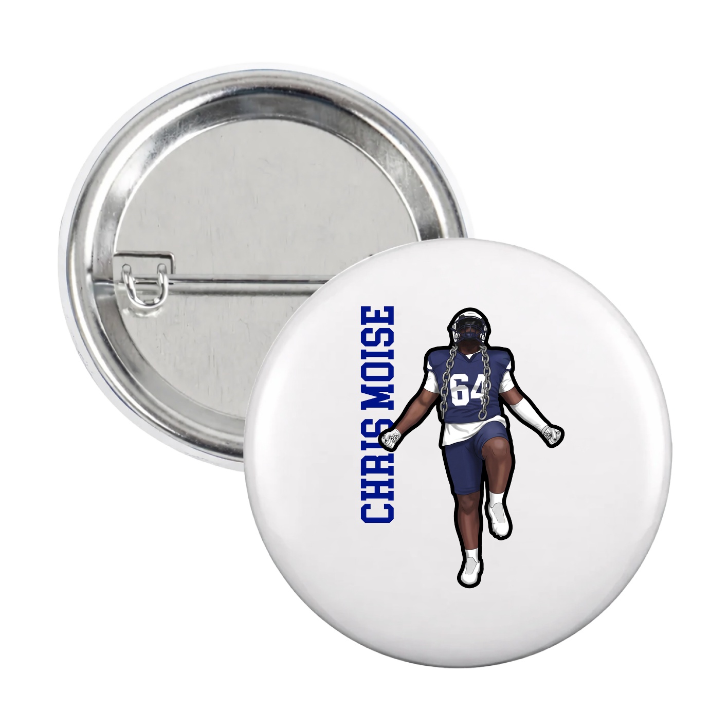 Game Day Button — Name Vertical in White