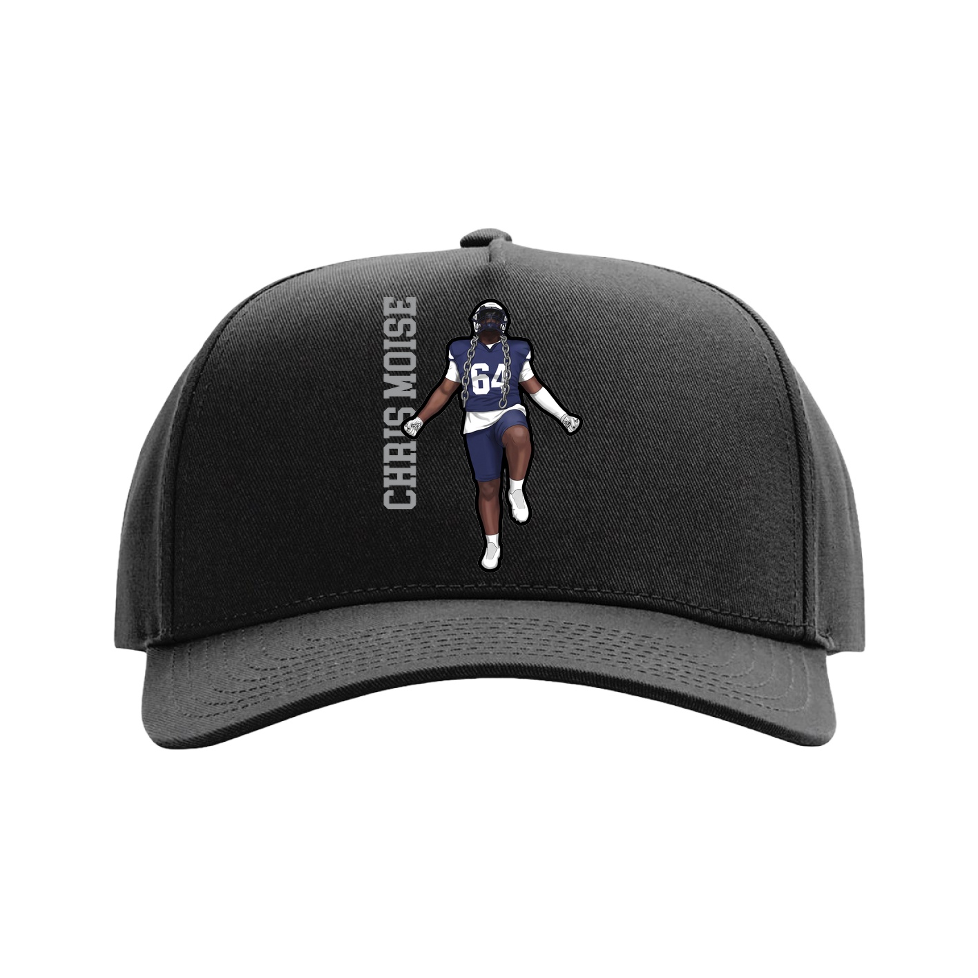 Full Fabric Five-Panel Champ Cap — Name Vertical in Black