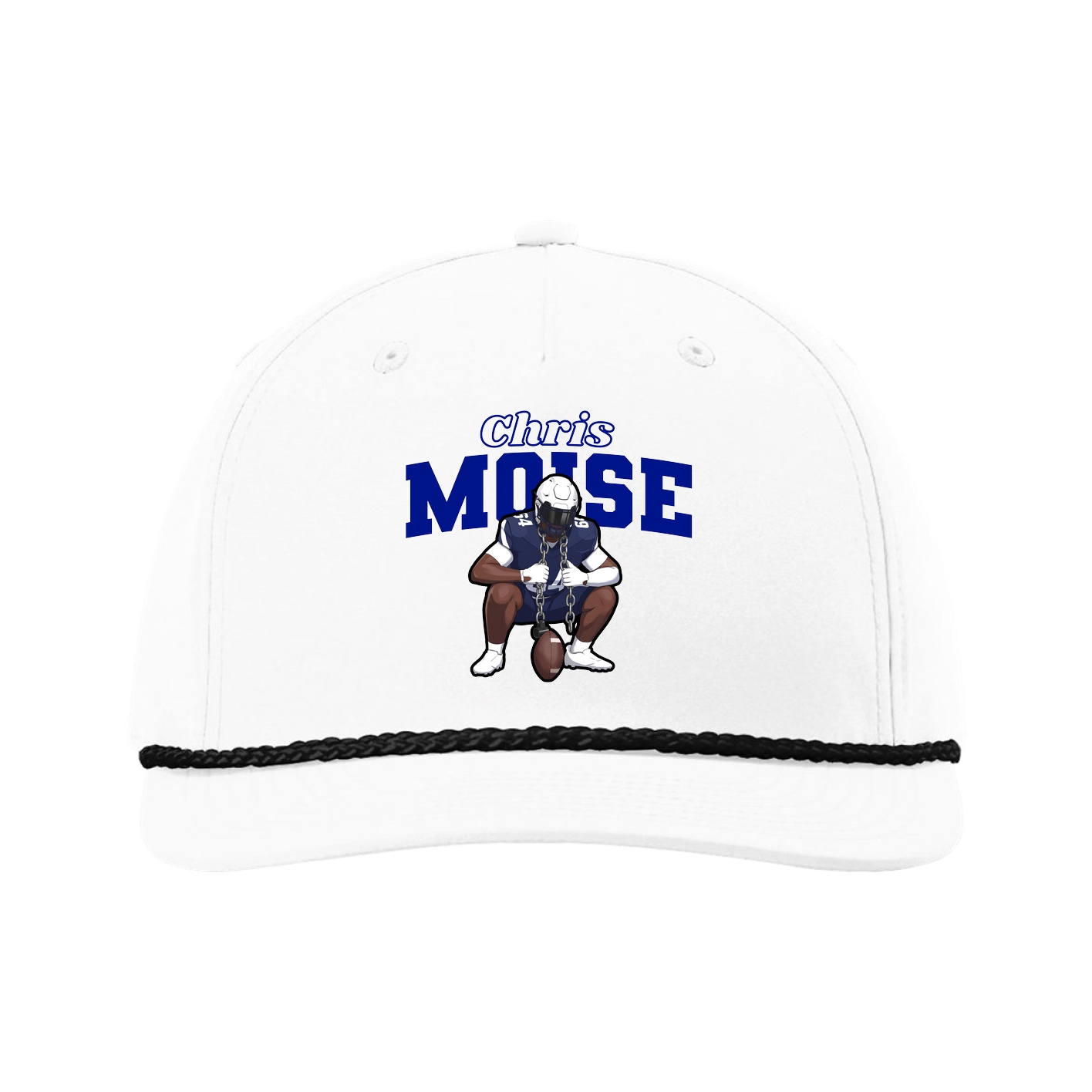 Five-Panel Classic Rope Cap — Name Arch in White