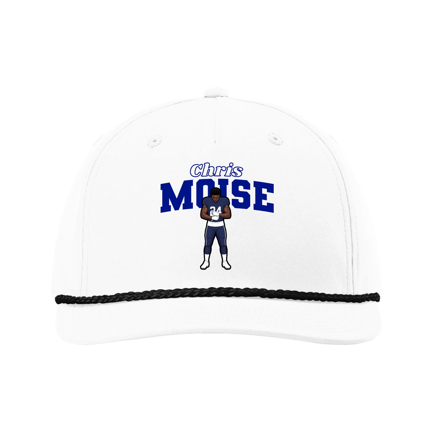 Five-Panel Classic Rope Cap — Name Arch in White