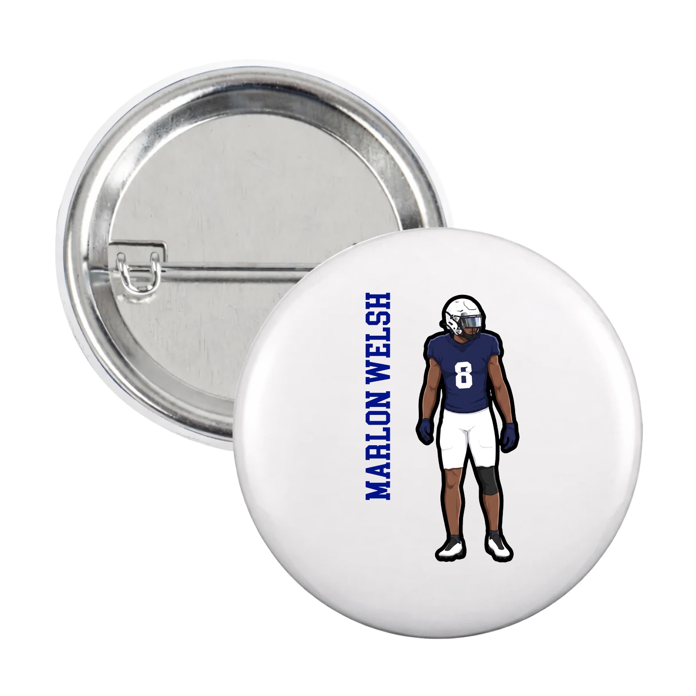 Game Day Button — Name Vertical in White