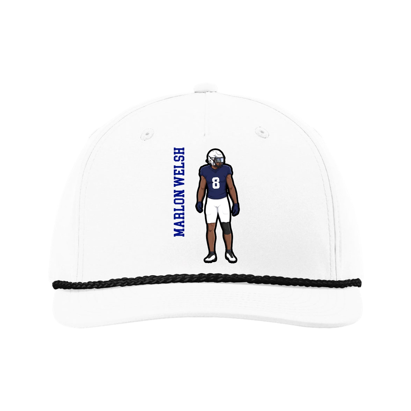 Five-Panel Classic Rope Cap — Name Vertical in White