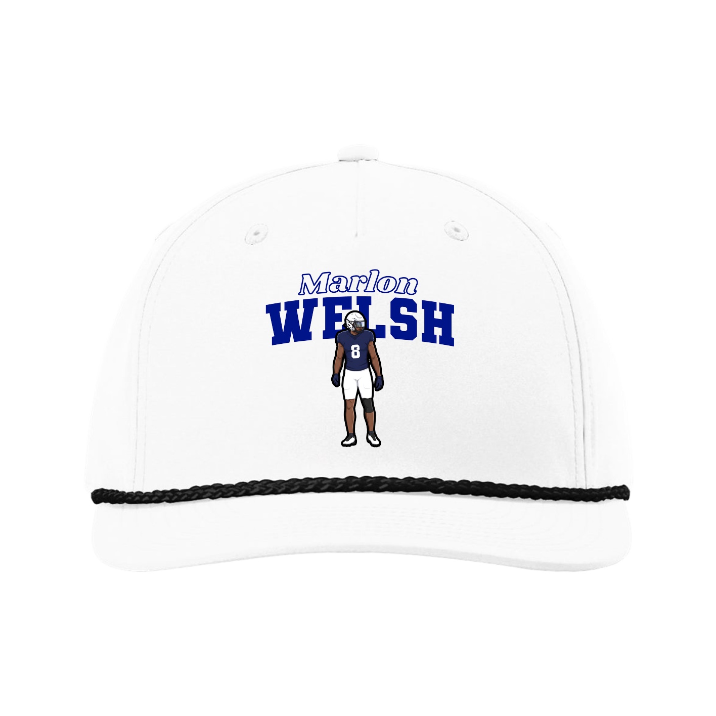Five-Panel Classic Rope Cap — Name Arch in White