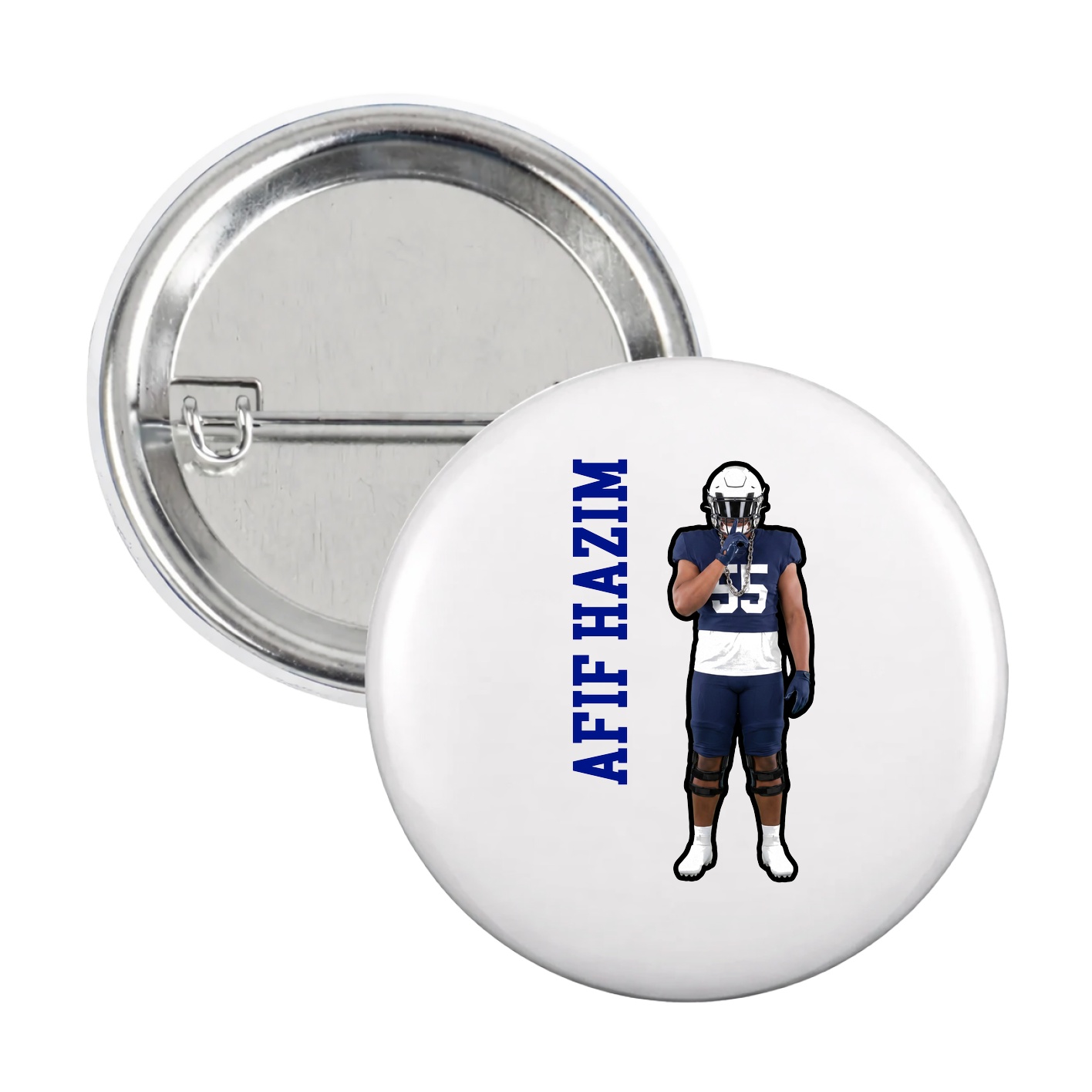 Game Day Button — Name Vertical in White