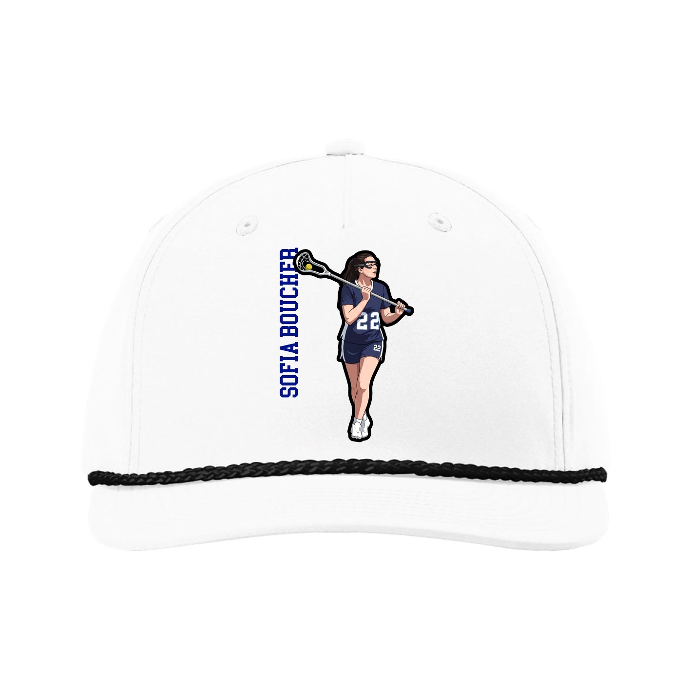 Five-Panel Classic Rope Cap — Name Vertical in White