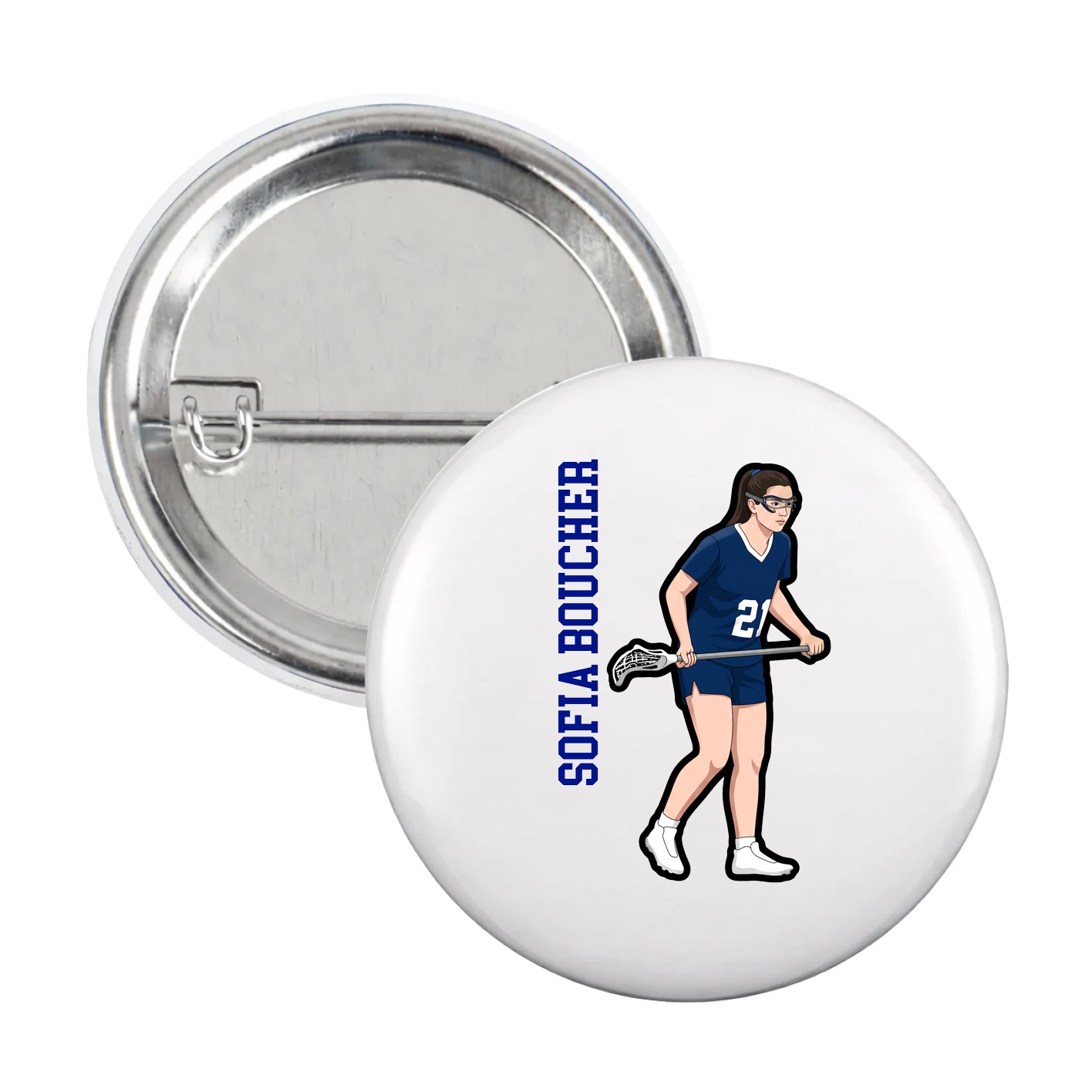Game Day Button — Name Vertical in White