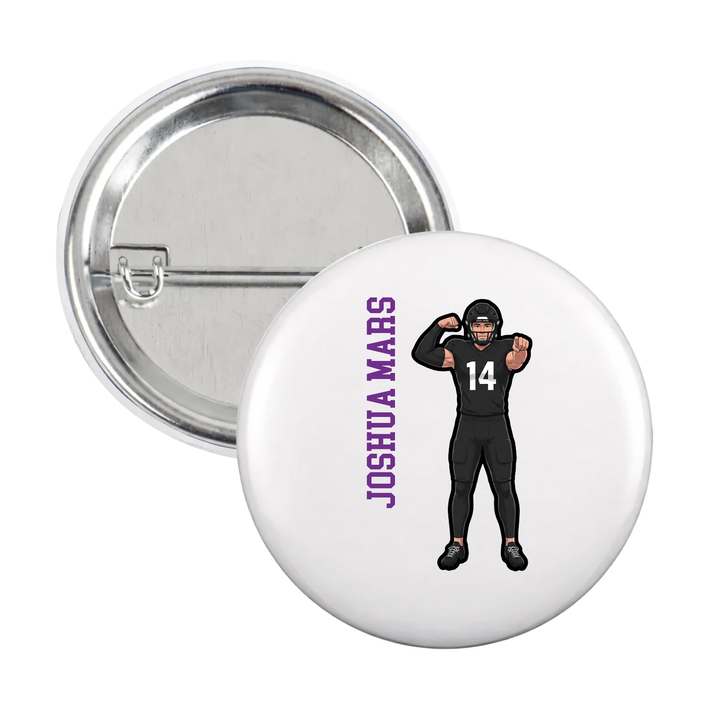 Game Day Button — Name Vertical in White