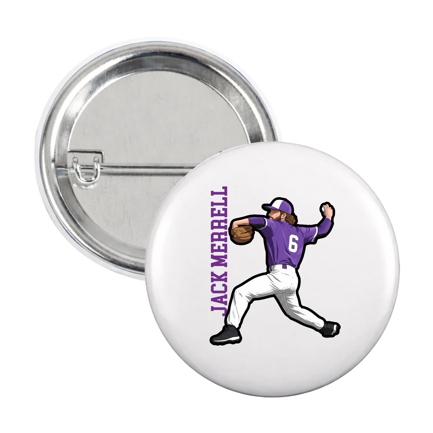 Game Day Button — Name Vertical in White