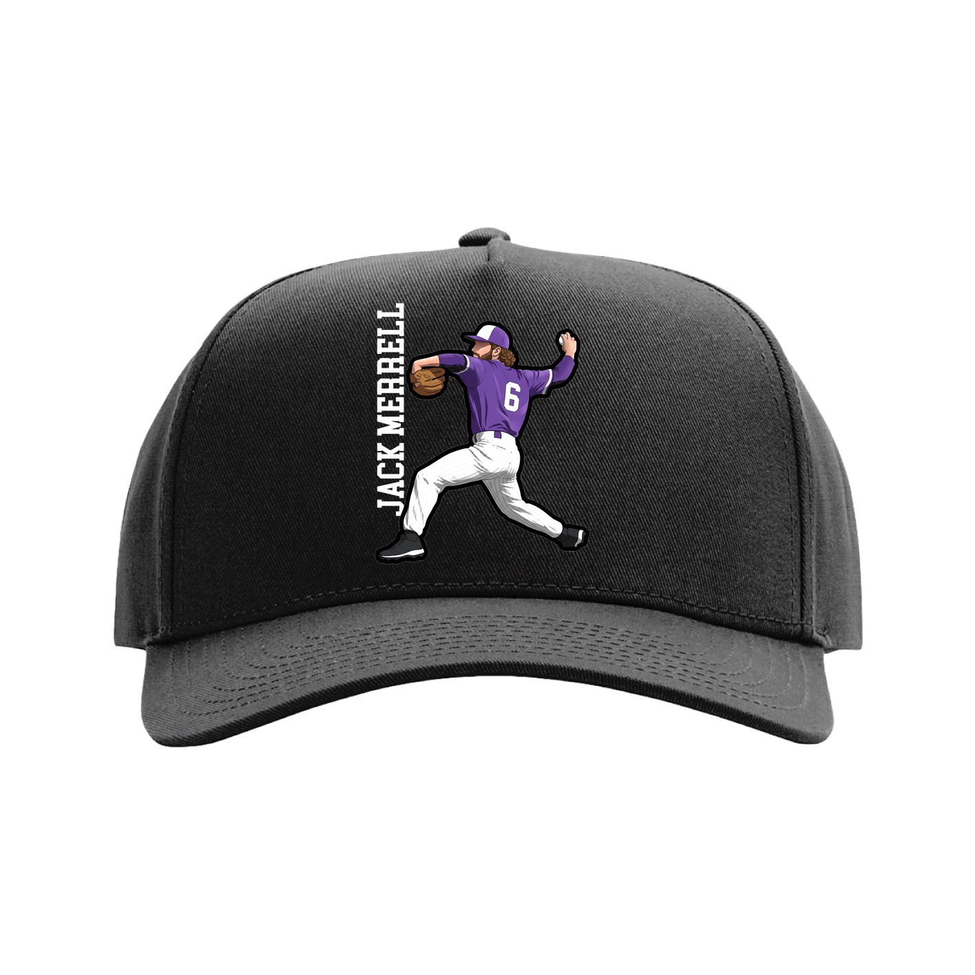 Full Fabric Five-Panel Champ Cap — Name Vertical in Black