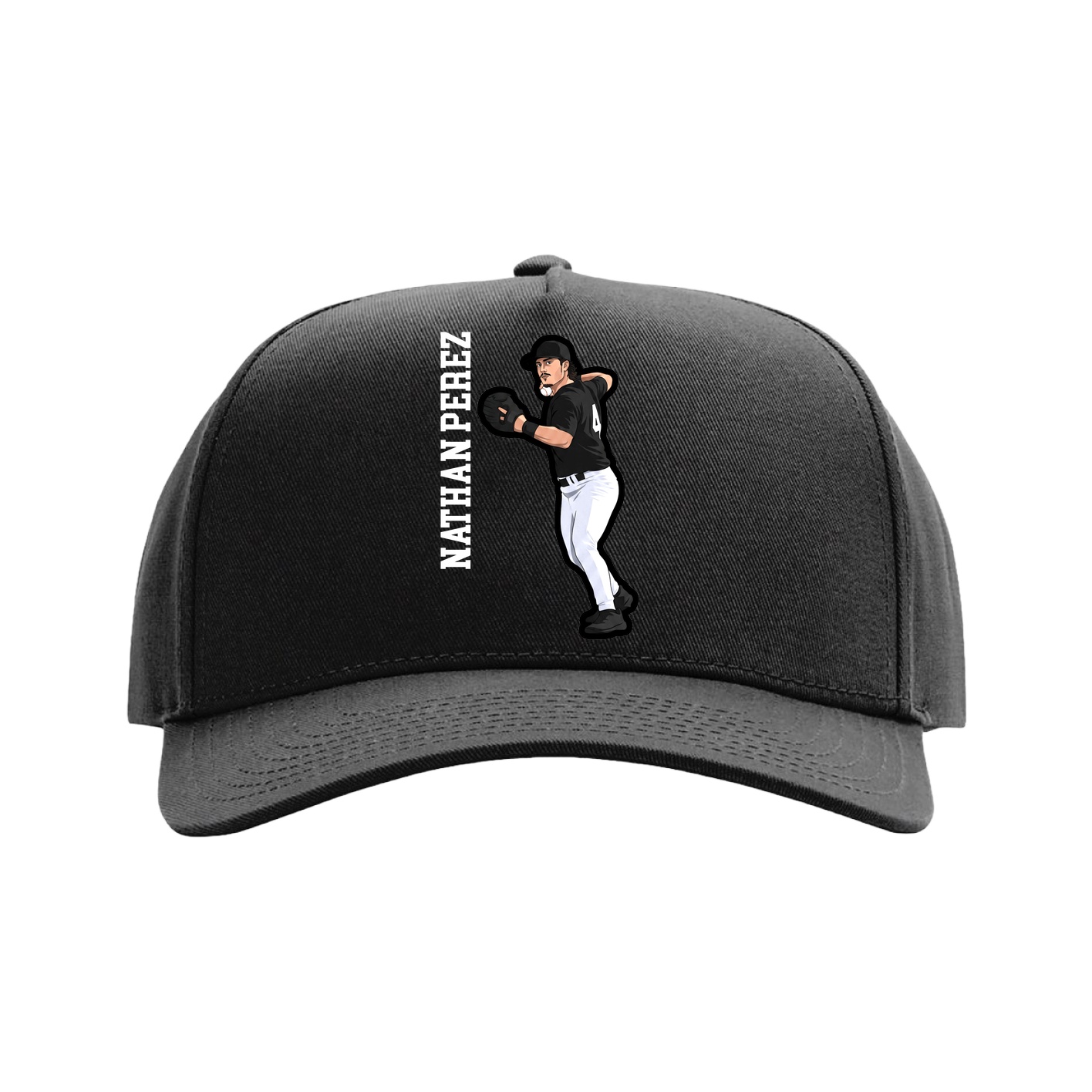 Full Fabric Five-Panel Champ Cap — Name Vertical in Black