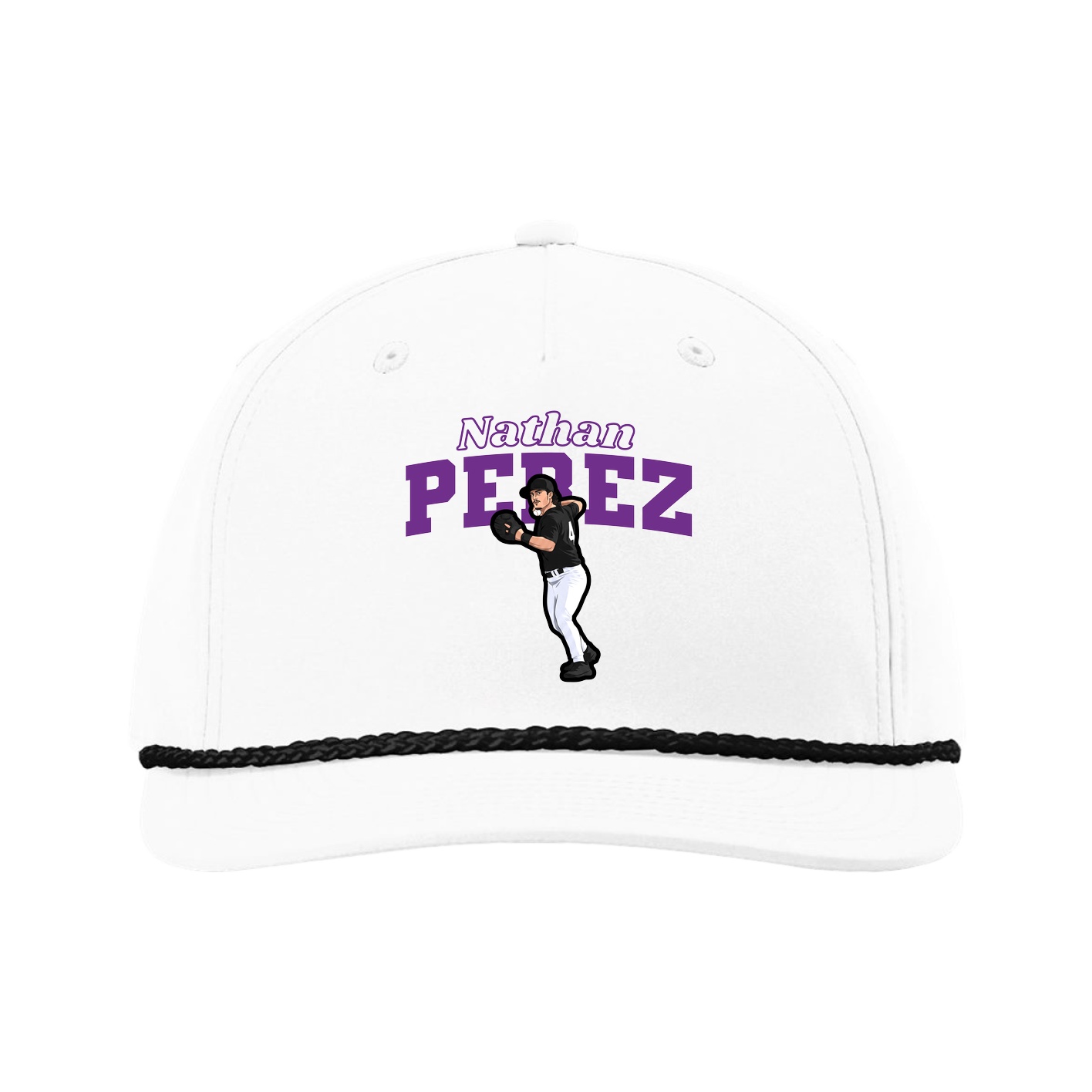Five-Panel Classic Rope Cap — Name Arch in White