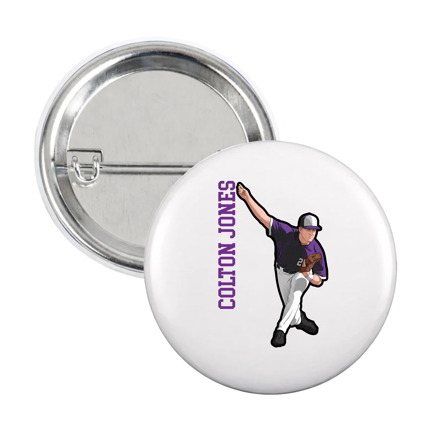 Game Day Button — Name Vertical in White
