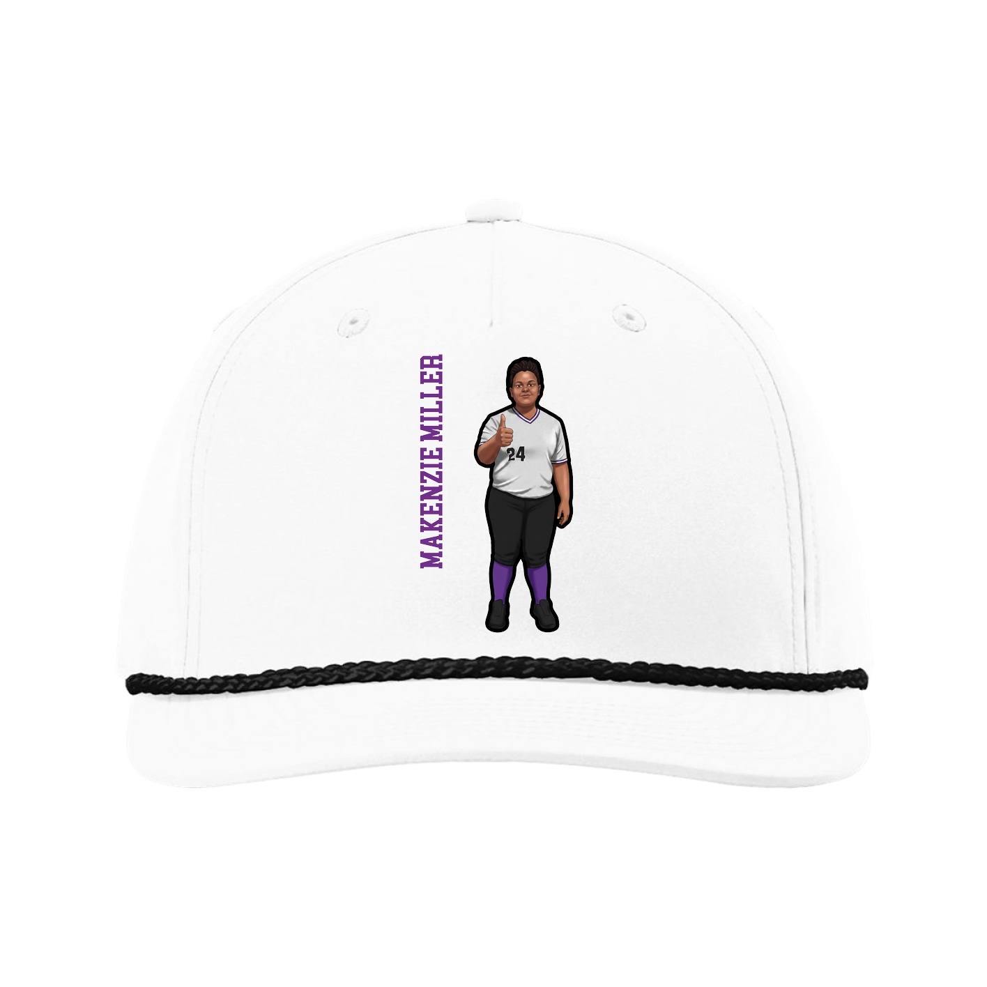 Five-Panel Classic Rope Cap — Name Vertical in White