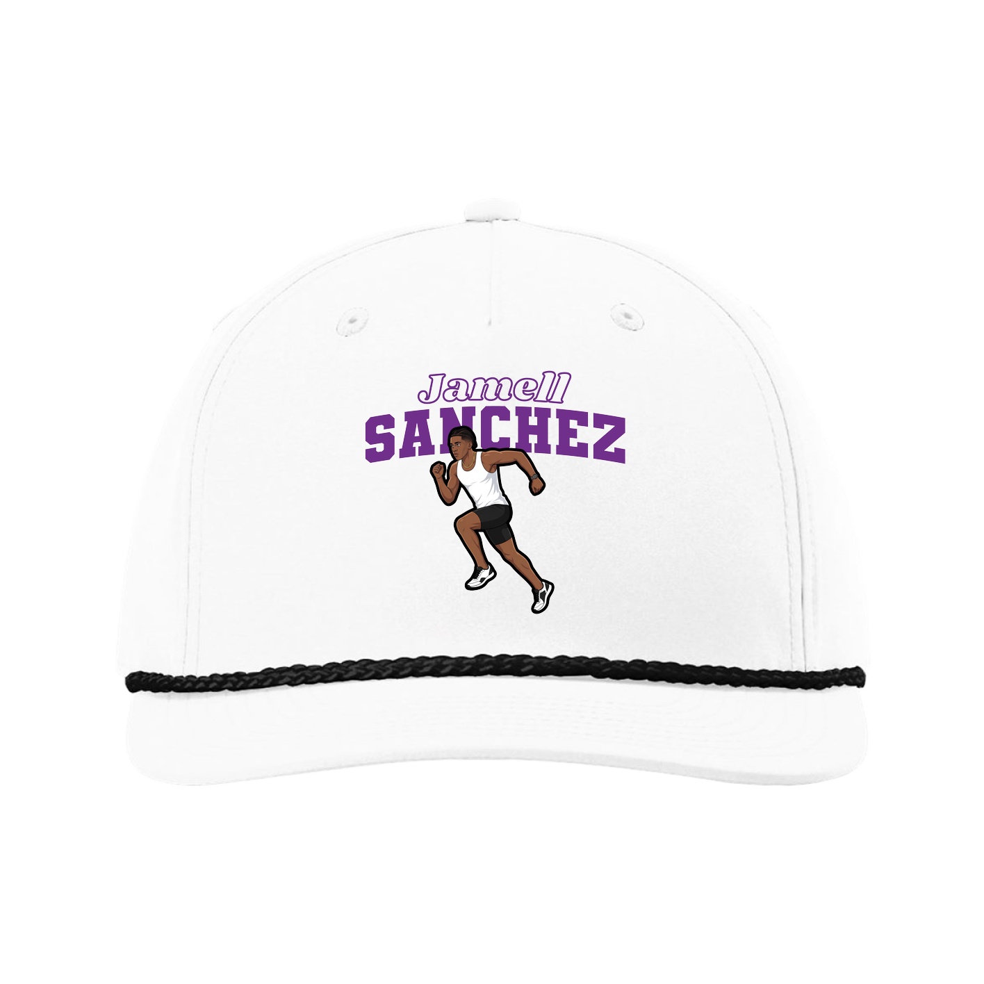 Five-Panel Classic Rope Cap — Name Arch in White