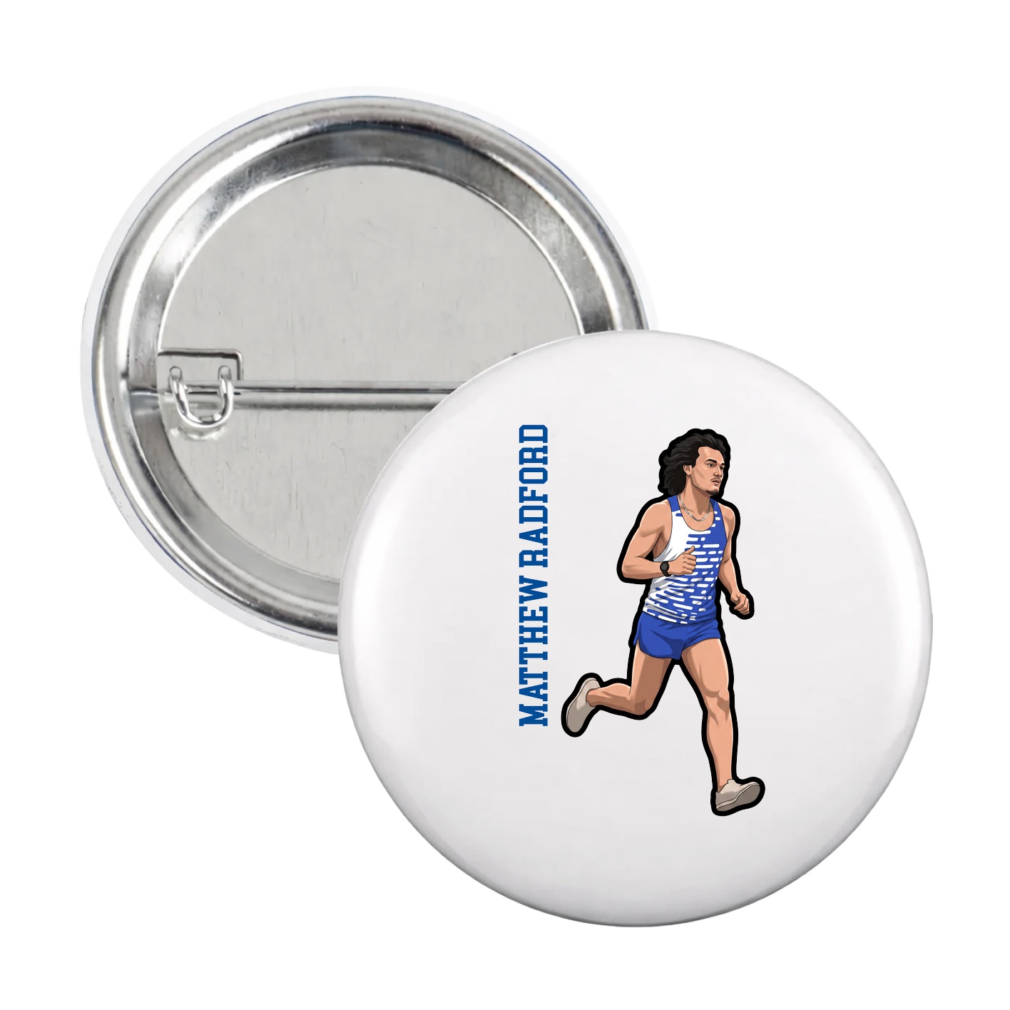 Game Day Button — Name Vertical in White
