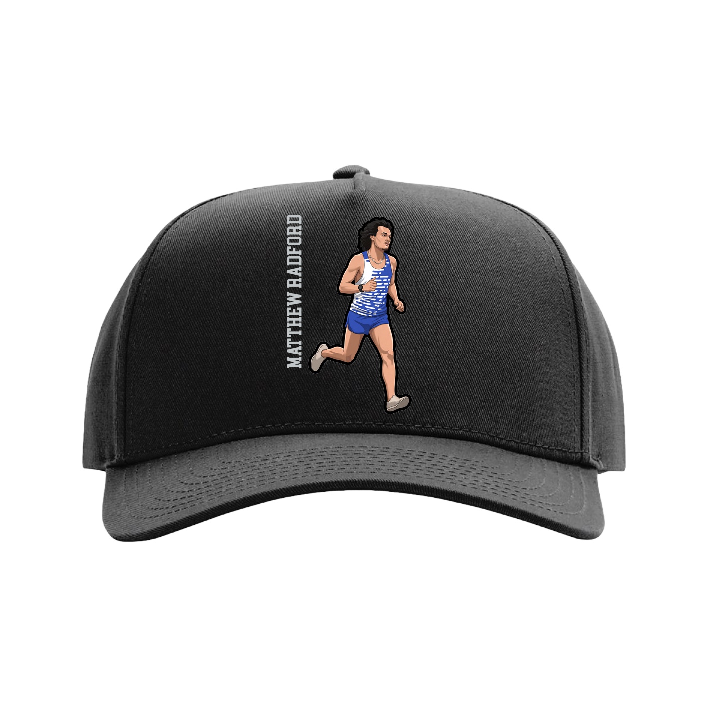 Full Fabric Five-Panel Champ Cap — Name Vertical in Black