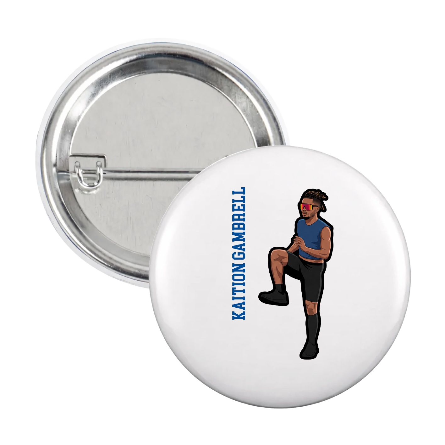 Game Day Button — Name Vertical in White