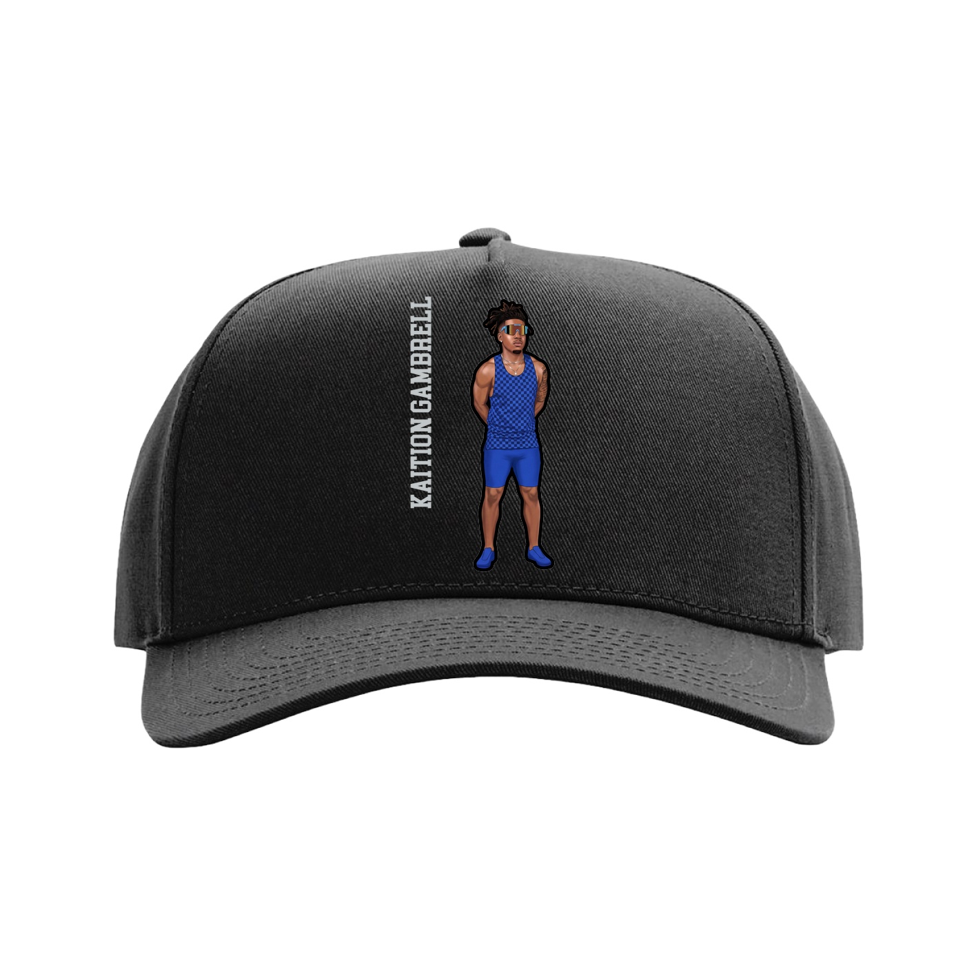 Full Fabric Five-Panel Champ Cap — Name Vertical in Black