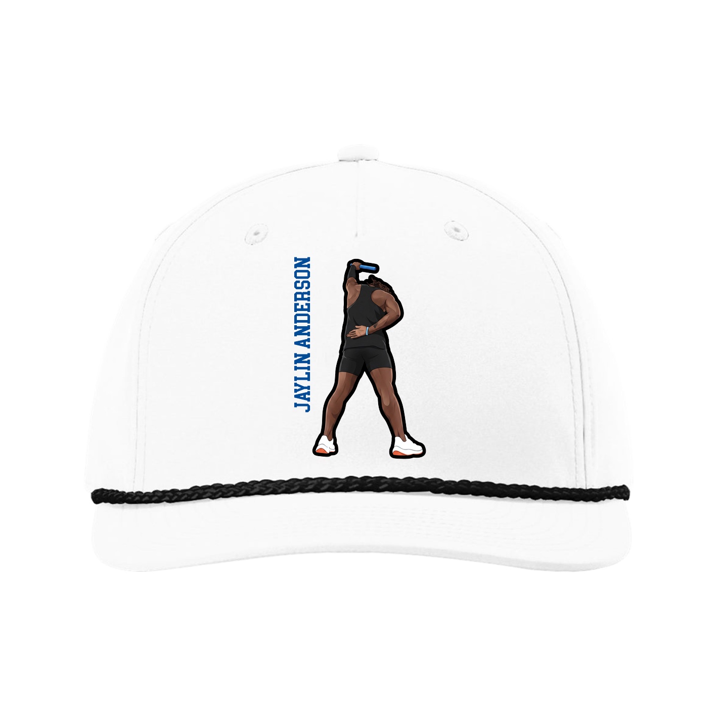 Five-Panel Classic Rope Cap — Name Vertical in White