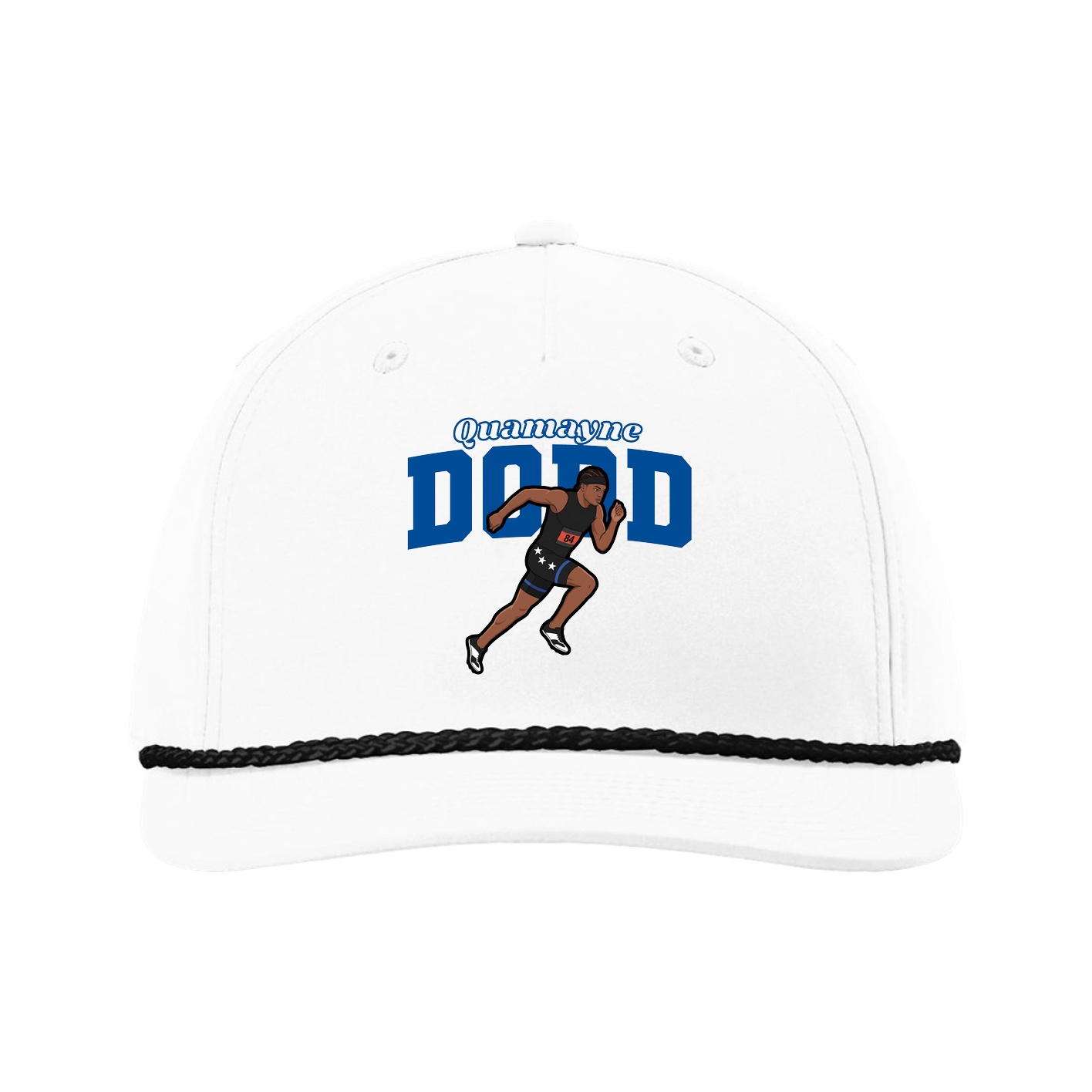 Five-Panel Classic Rope Cap — Name Arch in White