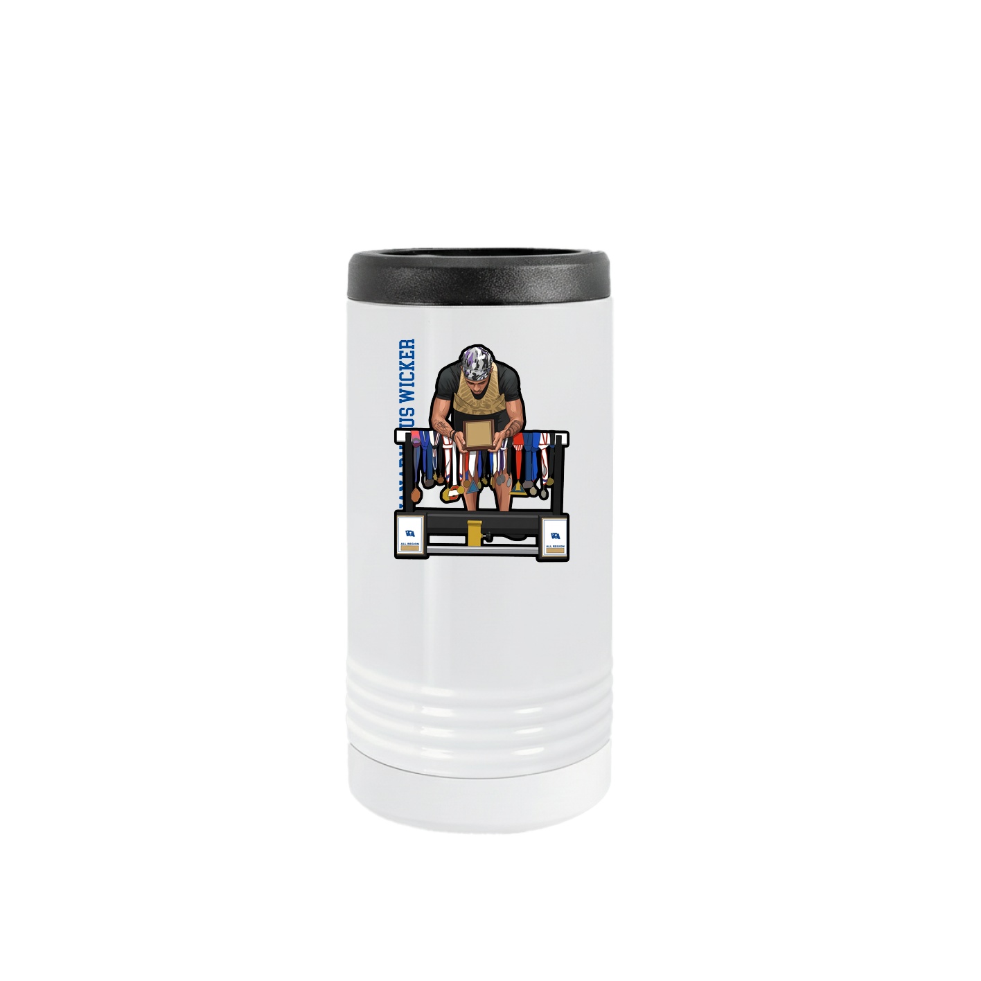 Slim Beverage Holder — Name Vertical in White