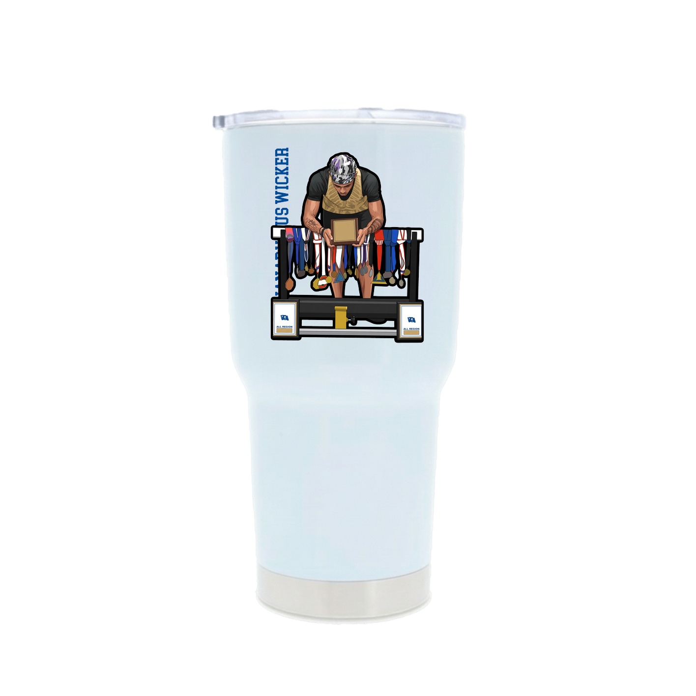 30oz Stainless Steel Tumbler — Name Vertical in White