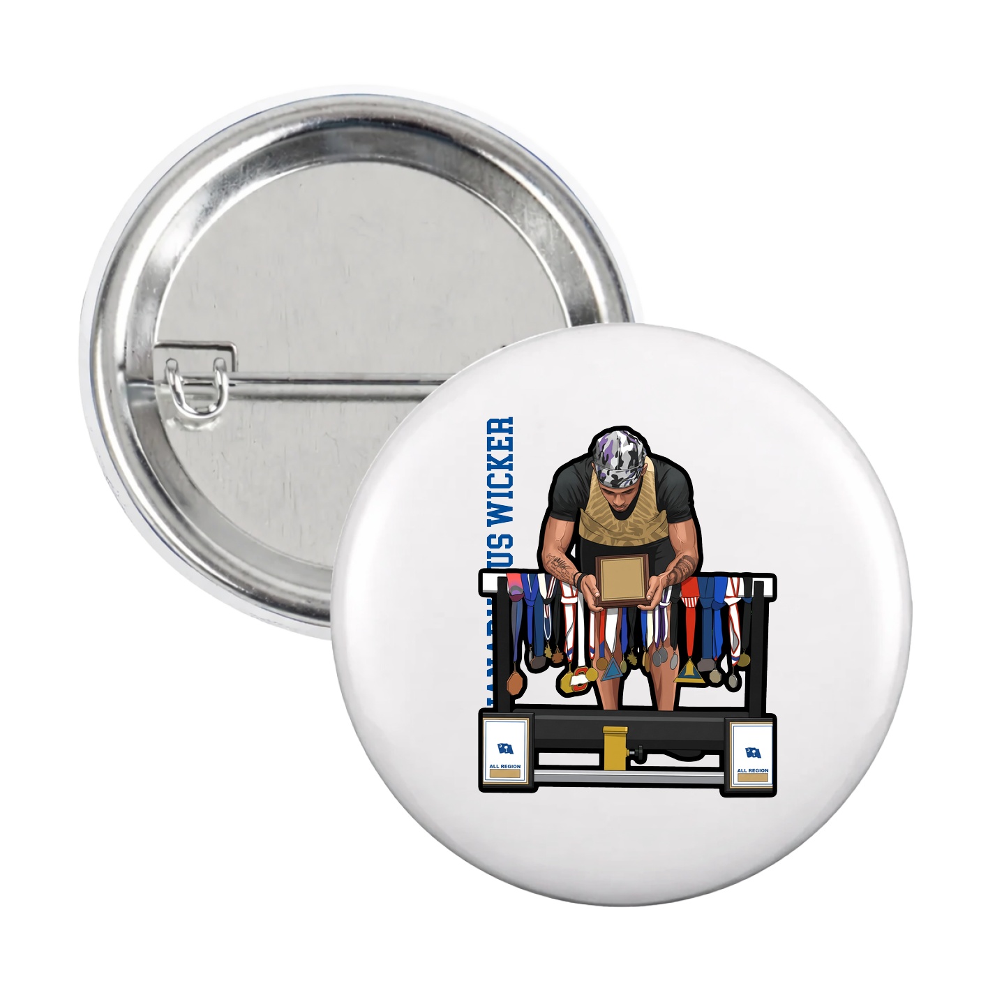 Game Day Button — Name Vertical in White
