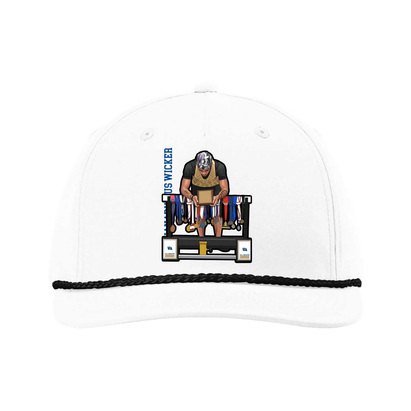 Five-Panel Classic Rope Cap — Name Vertical in White