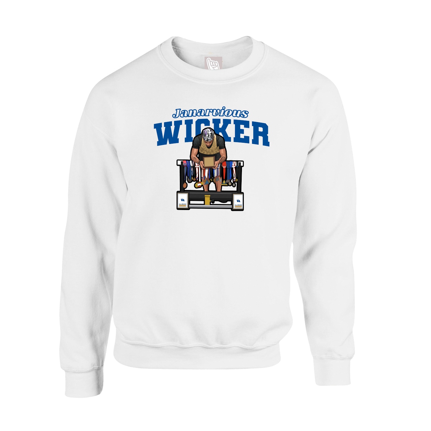 Fleece Crew — Name Arch in White