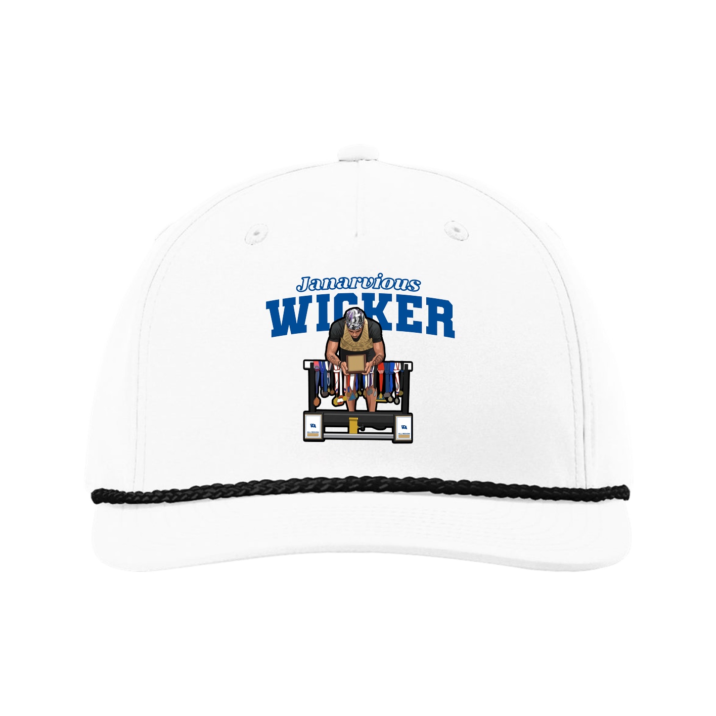 Five-Panel Classic Rope Cap — Name Arch in White