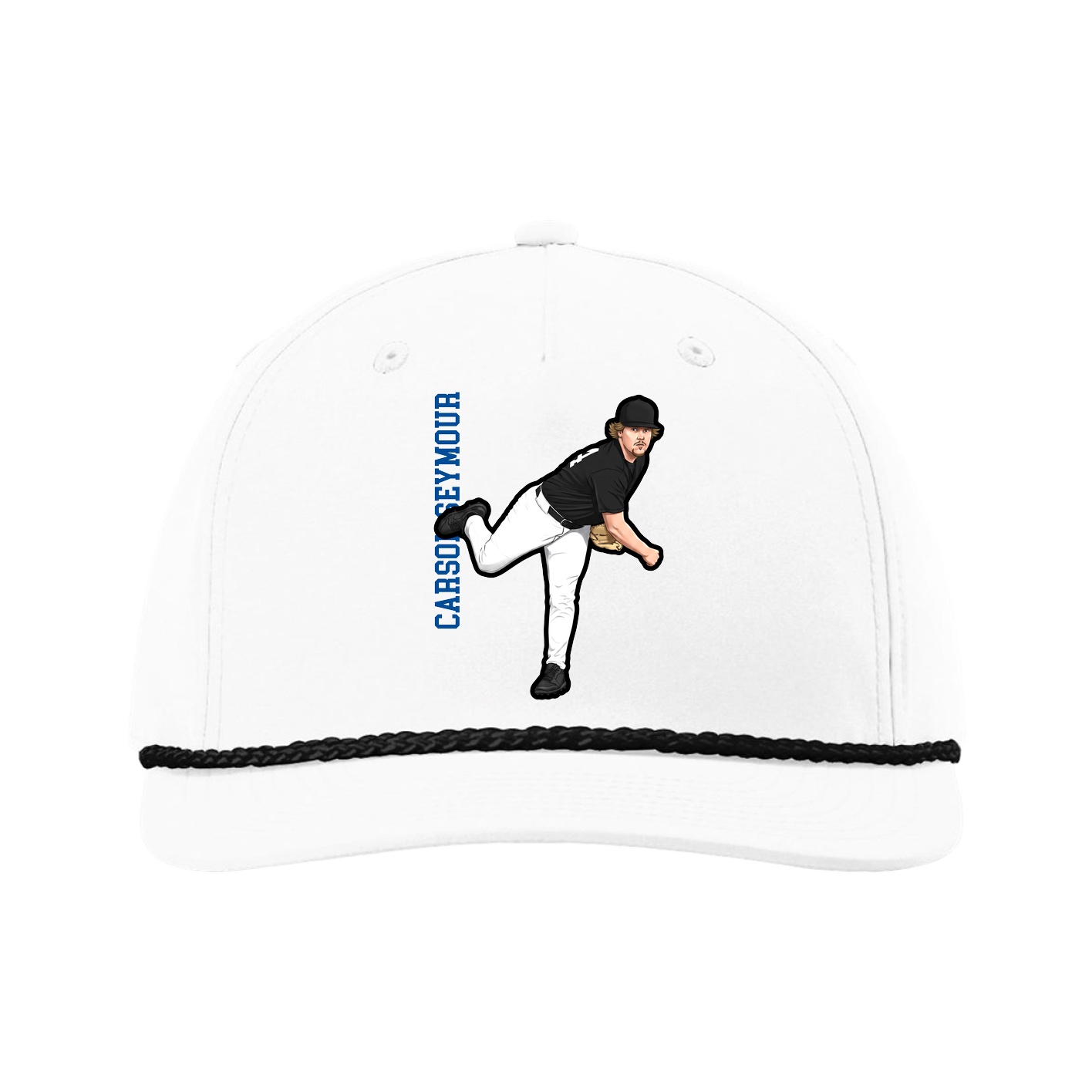 Five-Panel Classic Rope Cap — Name Vertical in White