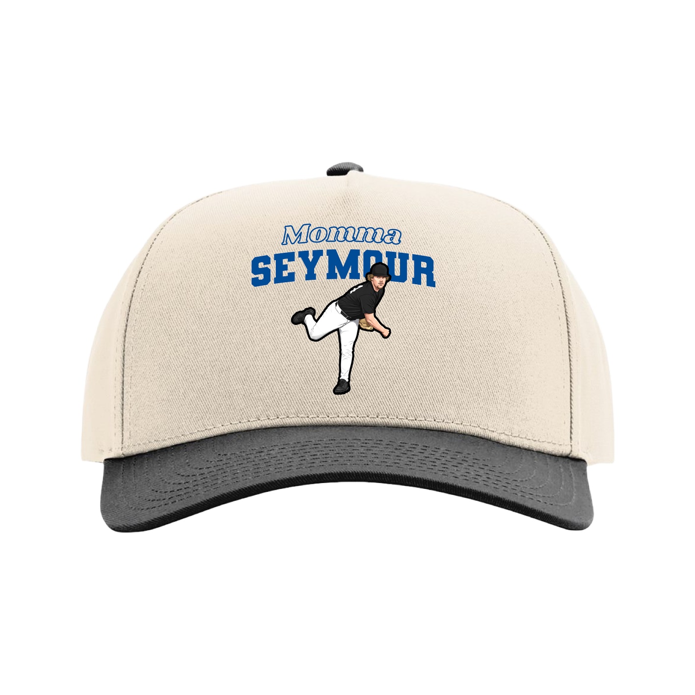 Full Fabric Five-Panel Champ Cap — Mothers Day Block in Cream/Black