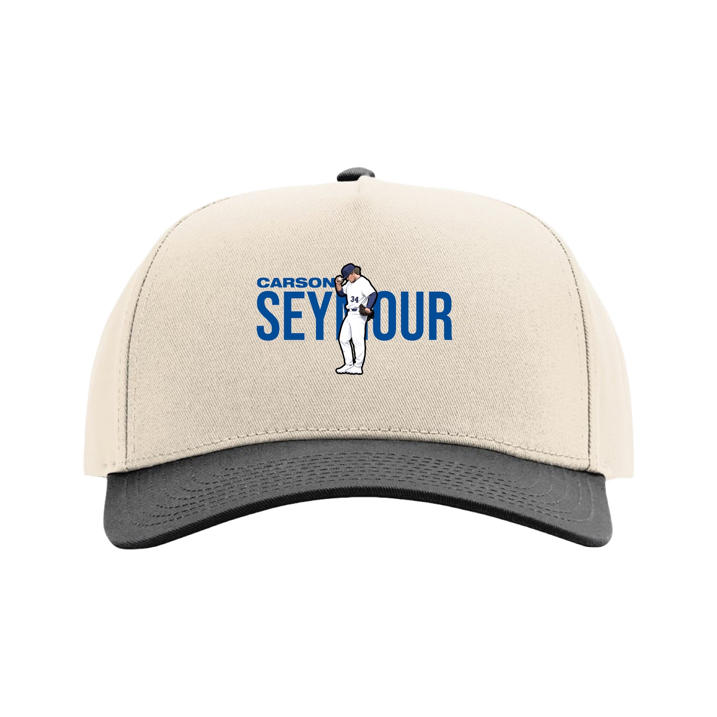 Full Fabric Five-Panel Champ Cap — Player Name in Cream/Black