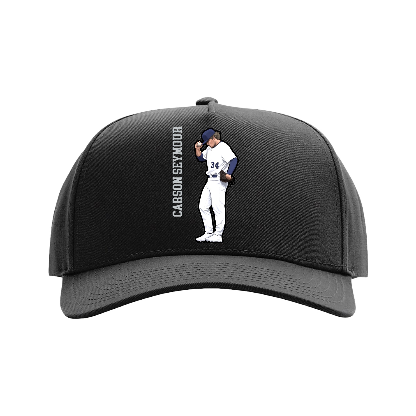 Full Fabric Five-Panel Champ Cap — Name Vertical in Black
