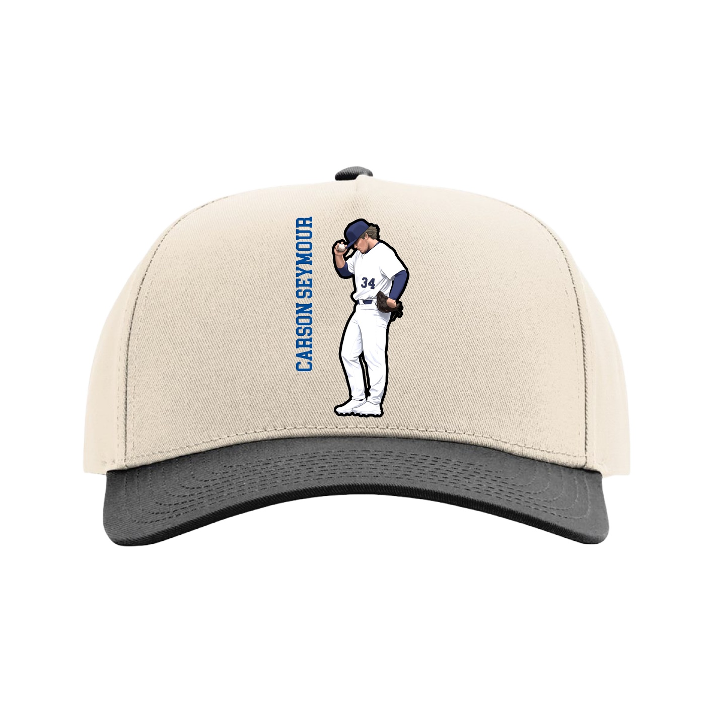Full Fabric Five-Panel Champ Cap — Name Vertical in Cream/Black