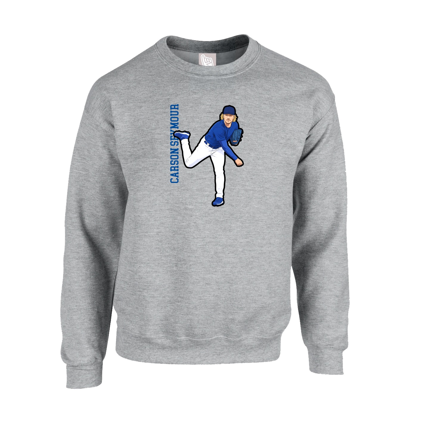 Fleece Crew — Name Vertical in Grey