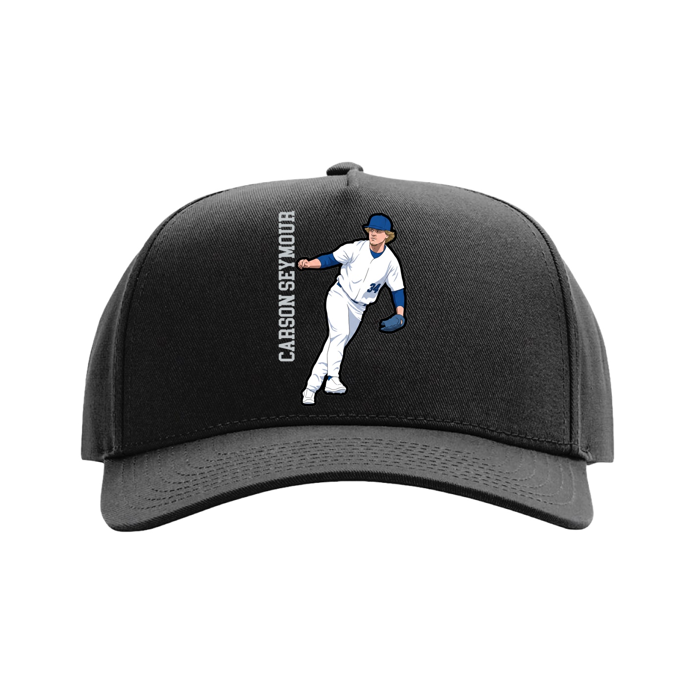 Full Fabric Five-Panel Champ Cap — Name Vertical in Black