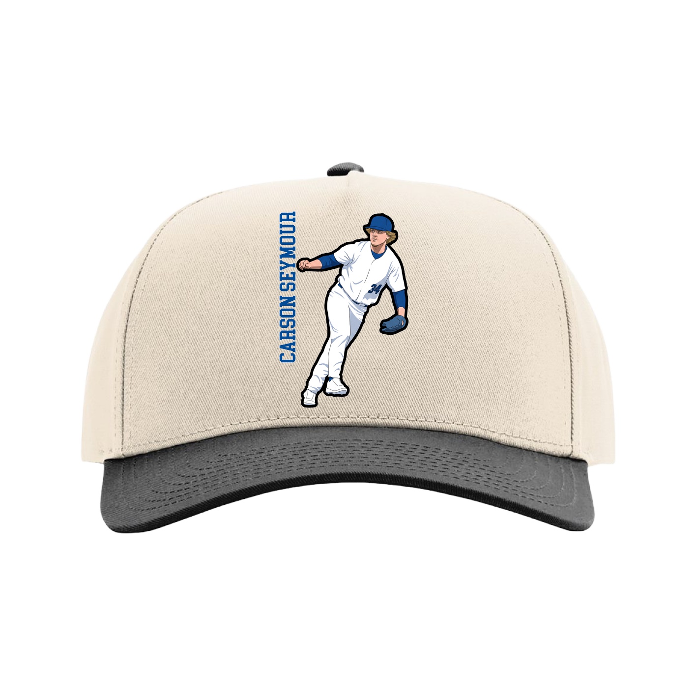 Full Fabric Five-Panel Champ Cap — Name Vertical in Cream/Black