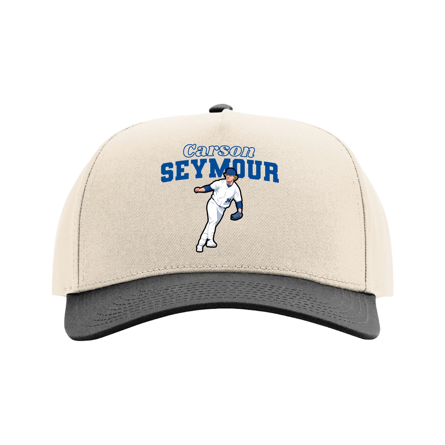 Full Fabric Five-Panel Champ Cap — Name Arch in Cream/Black