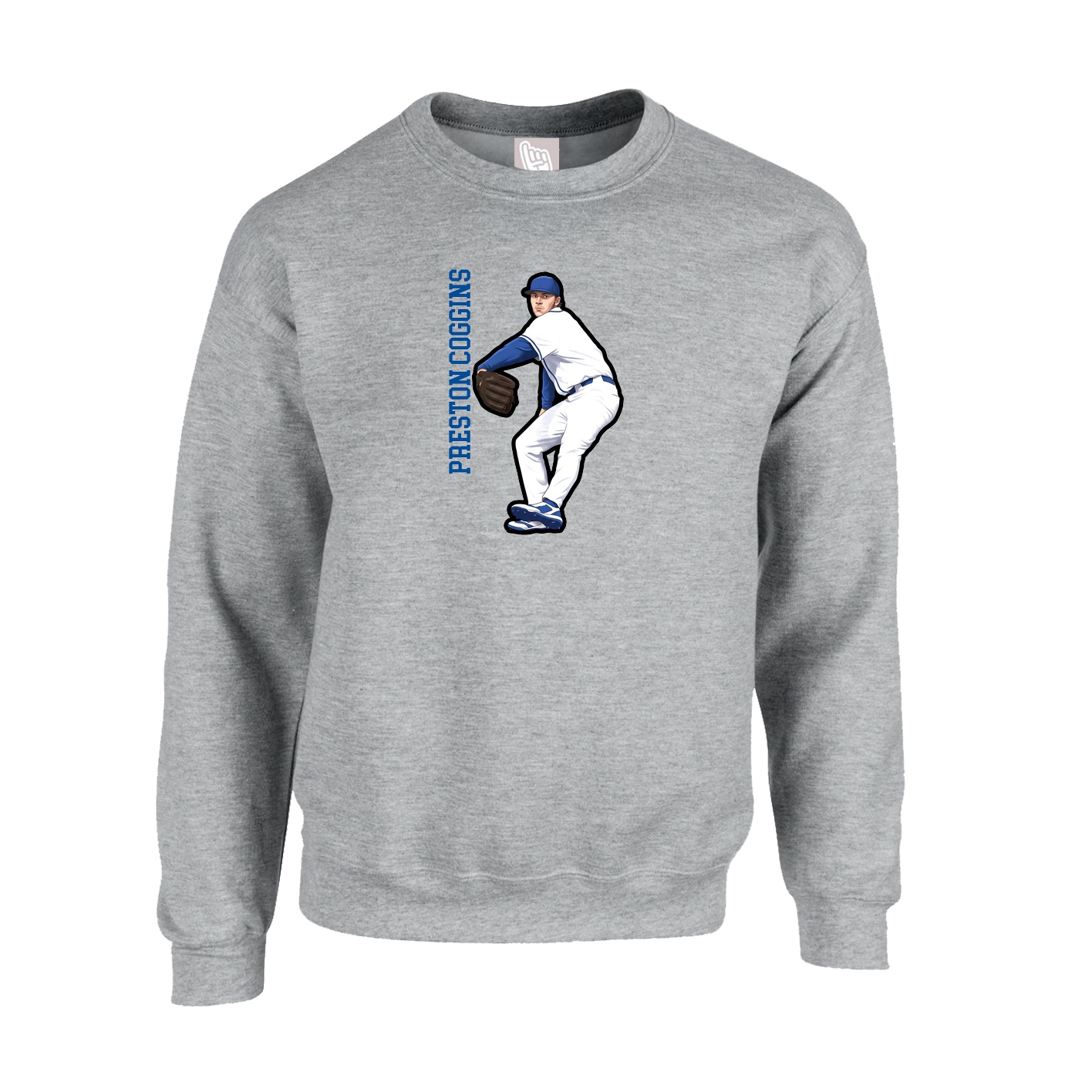 Fleece Crew — Name Vertical in Grey