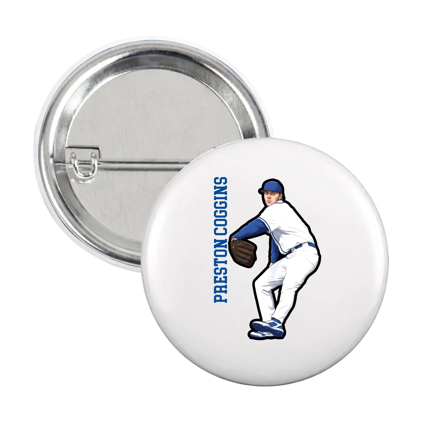 Game Day Button — Name Vertical in White