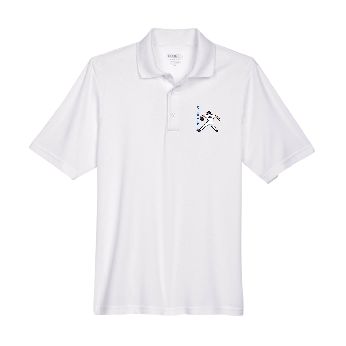 Performance Polo — Name Vertical in White