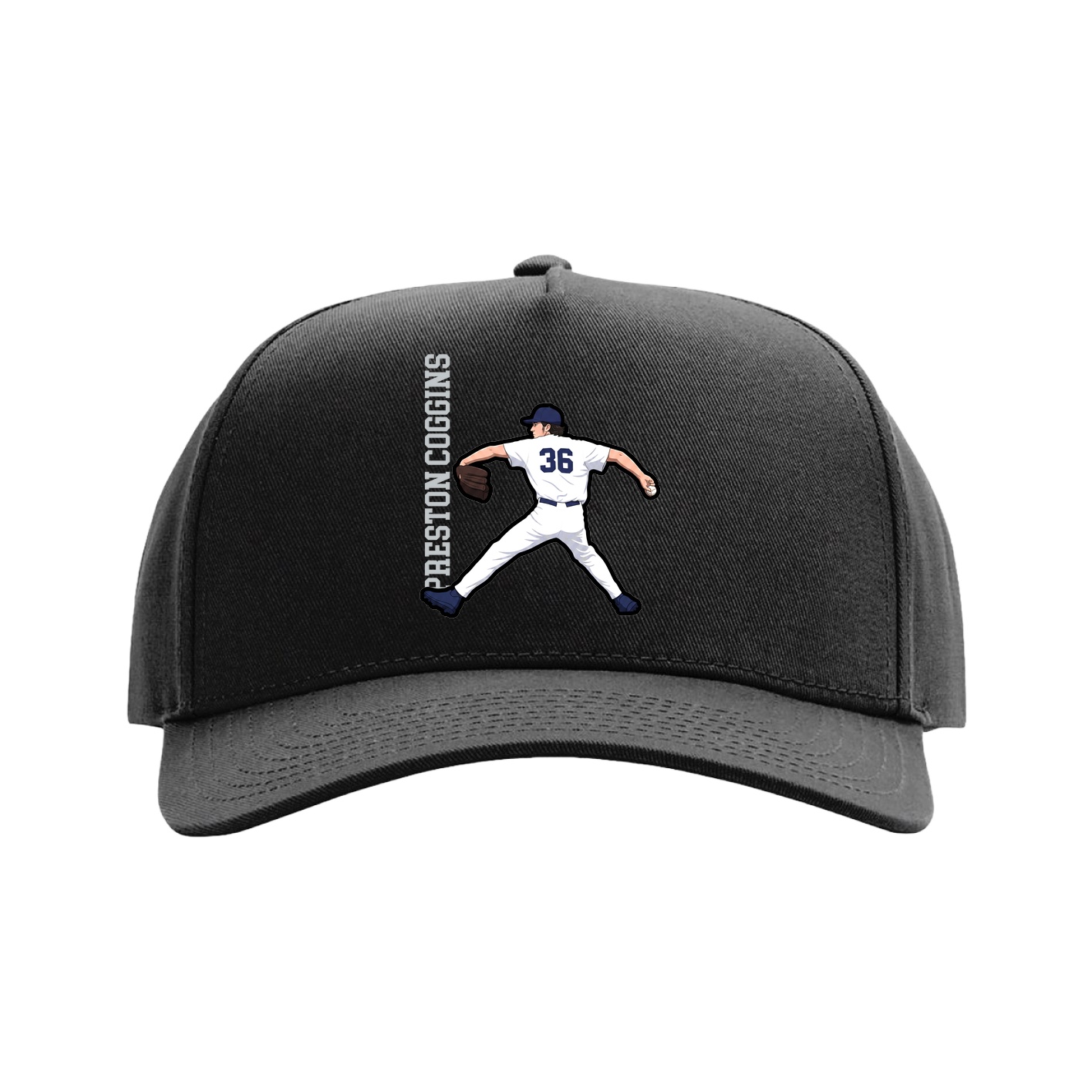 Full Fabric Five-Panel Champ Cap — Name Vertical in Black
