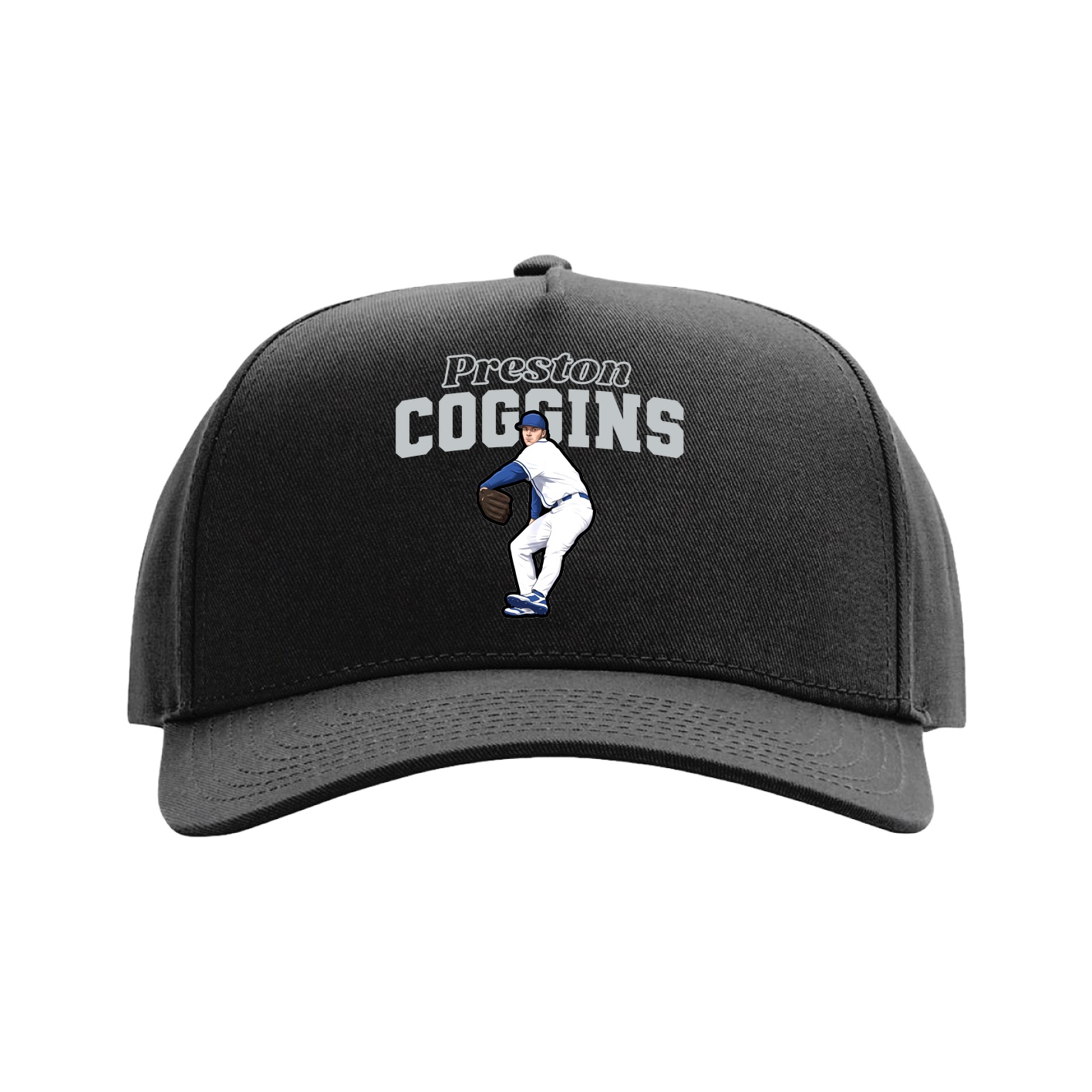 Full Fabric Five-Panel Champ Cap — Name Arch in Black
