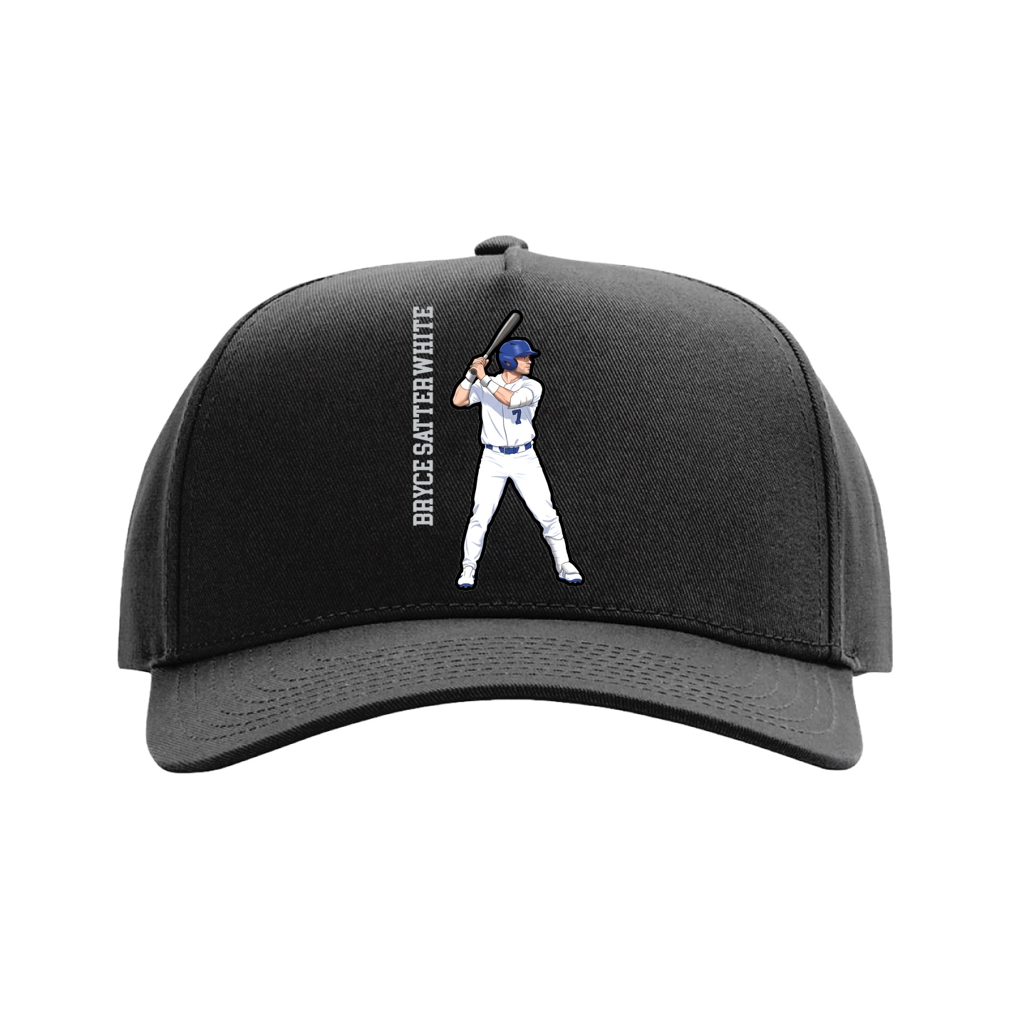 Full Fabric Five-Panel Champ Cap — Name Vertical in Black