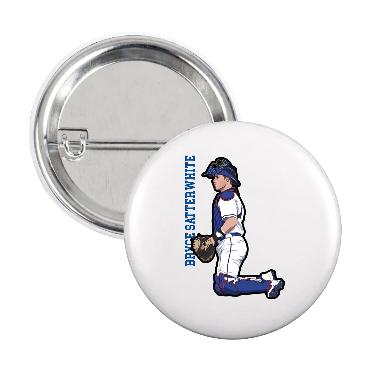 Game Day Button — Name Vertical in White