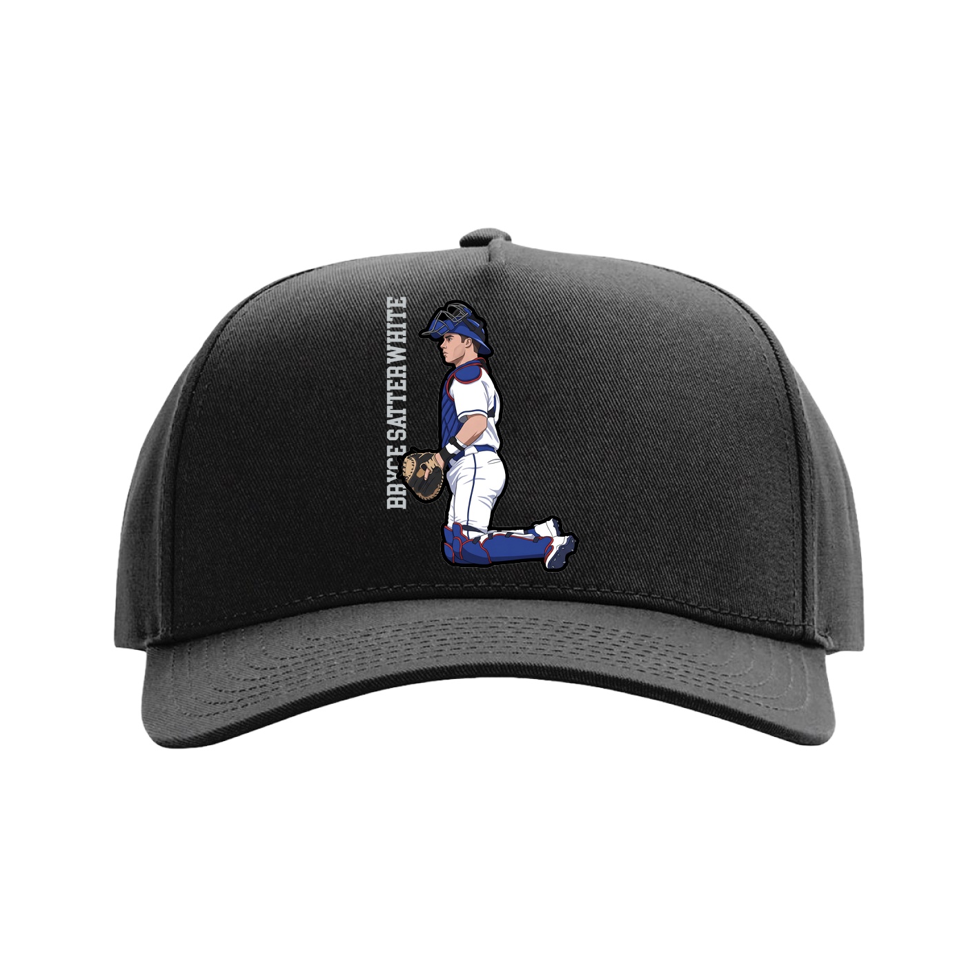 Full Fabric Five-Panel Champ Cap — Name Vertical in Black