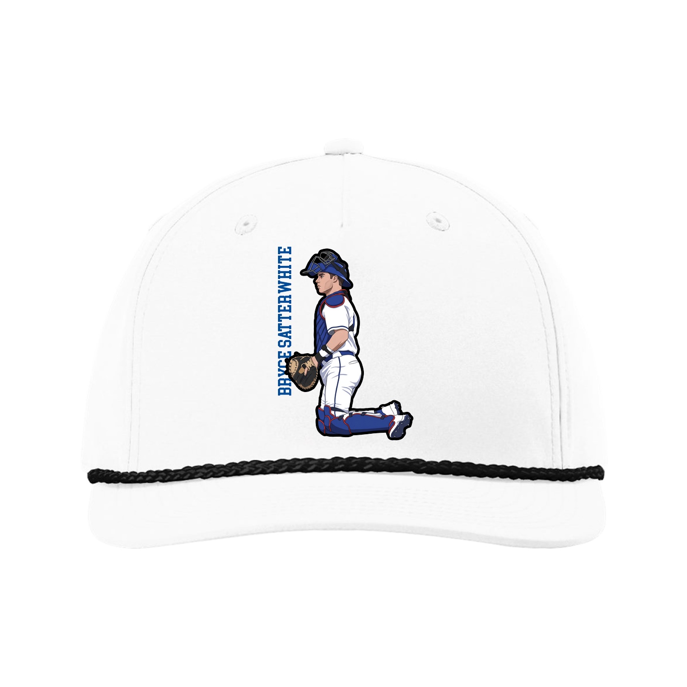 Five-Panel Classic Rope Cap — Name Vertical in White